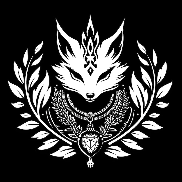 Cunning Kitsune Guild Symbol Logo z Kitsune trzymającym J Creative Logo Design Tattoo Outline