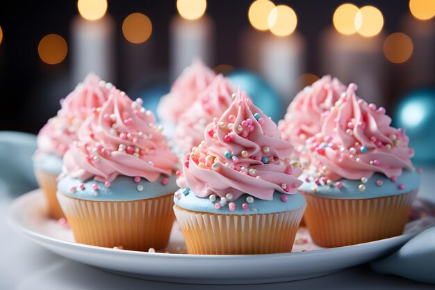 Cupcake Surprises Sfotografuj tacę z babeczkami z mieszanką różowego i niebieskiego lukru