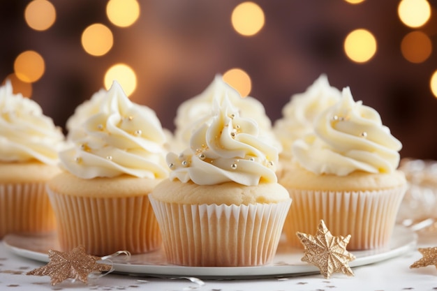 Cupcakes deser na imprezie z światłami bokeh