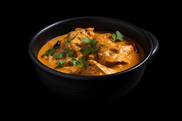 Curry rybne w misce na białym tle na czarnym tle