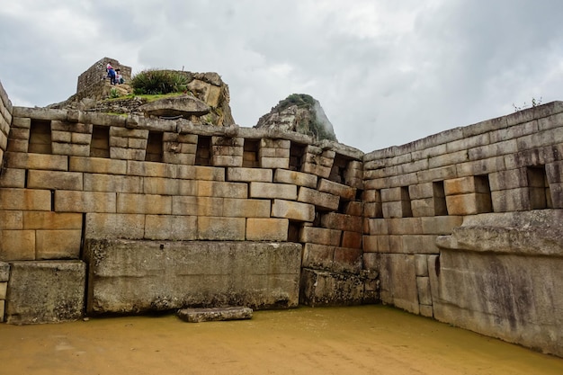 Cusco Peru Stare Kamienne Mury W Machu Picchu, Starożytnym Mieście Inków