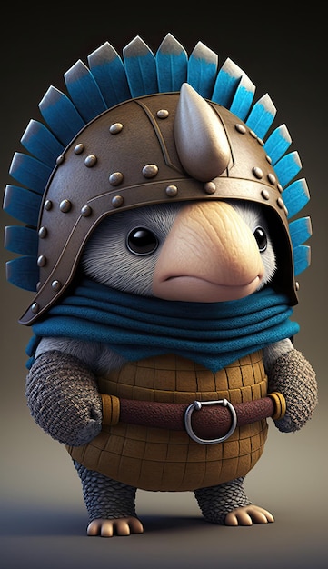 Cute Armadillo Animal Warrior Model gry 3D Generative AI