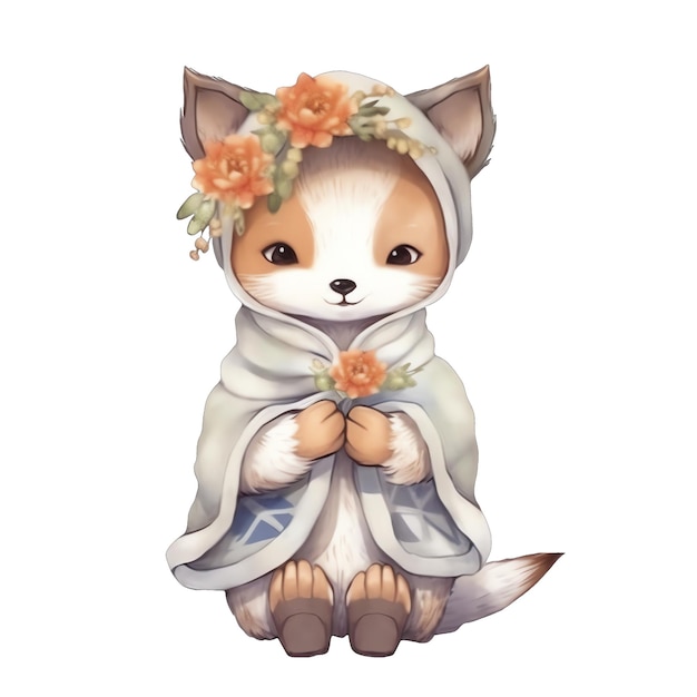 Cute baby Fox z ubraniami akwarela ilustracja