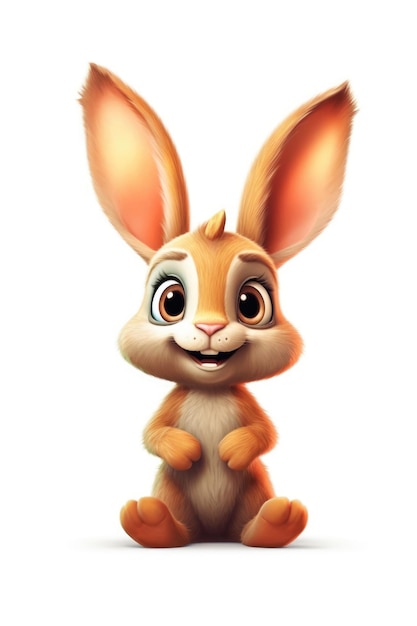 Cute baby Rabbit w stylu Cartoon na białym tle generatywne AI