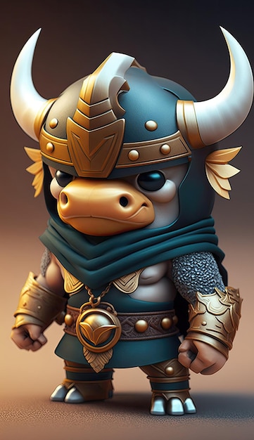 Cute Bull Animal Warrior Model gry 3D Generative AI