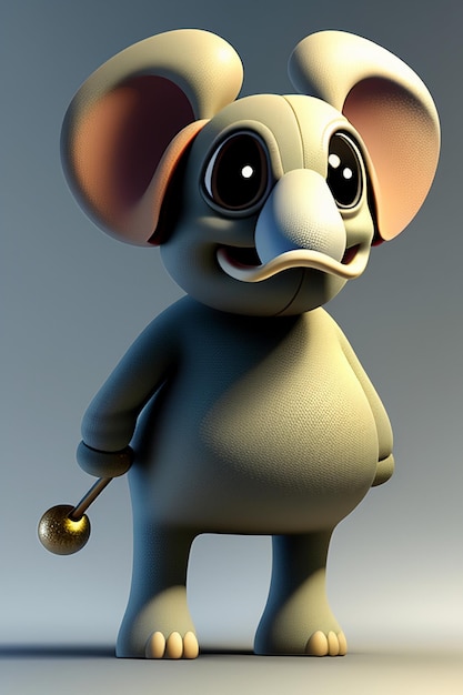 Cute Cartoon Baby Elephant Antropomorficzny rendering 3D Model postaci Ręka Rysunek Produkt Kawaii