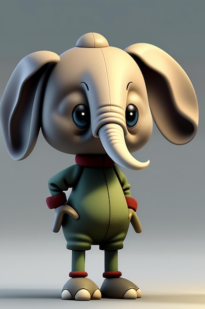 Cute Cartoon Baby Elephant Antropomorficzny rendering 3D Model postaci Ręka Rysunek Produkt Kawaii