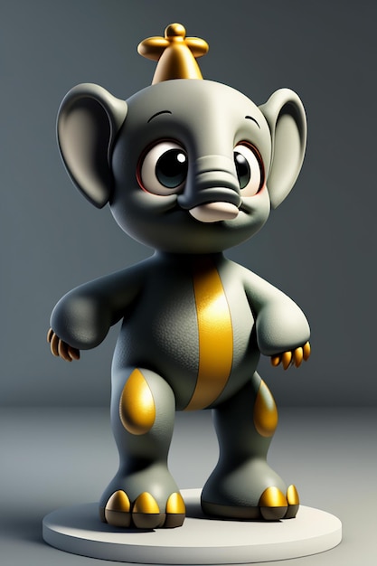 Cute Cartoon Baby Elephant Antropomorficzny rendering 3D Model postaci Ręka Rysunek Produkt Kawaii