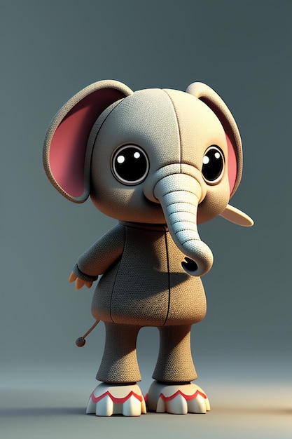 Cute Cartoon Baby Elephant Antropomorficzny rendering 3D Model postaci Ręka Rysunek Produkt Kawaii