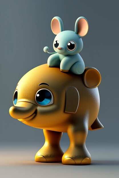 Cute Cartoon Baby Elephant Antropomorficzny rendering 3D Model postaci Ręka Rysunek Produkt Kawaii