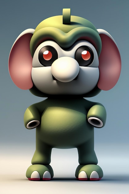 Cute Cartoon Baby Elephant Antropomorficzny rendering 3D Model postaci Ręka Rysunek Produkt Kawaii