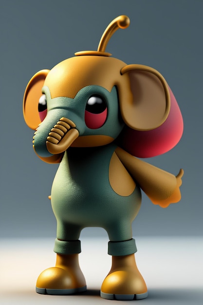 Cute Cartoon Baby Elephant Antropomorficzny rendering 3D Model postaci Ręka Rysunek Produkt Kawaii