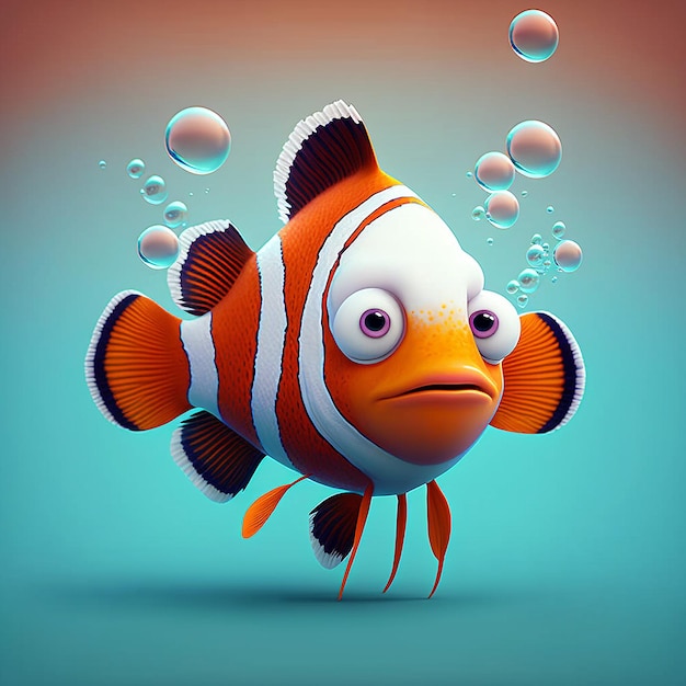 Cute Cartoon Clownfish Ilustracja przez Generative AI