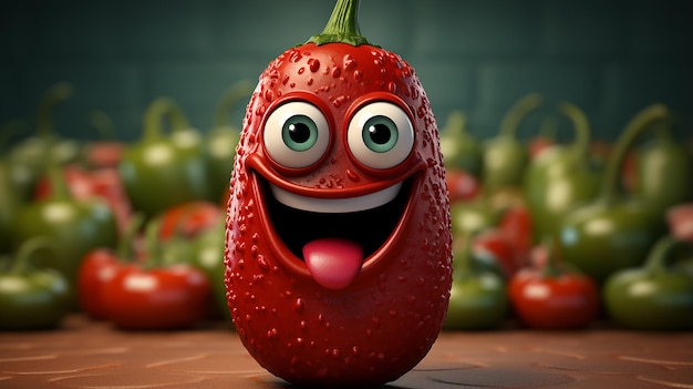 Zdjęcie cute cartoon hot chili pepper charakter sztuka generatywna