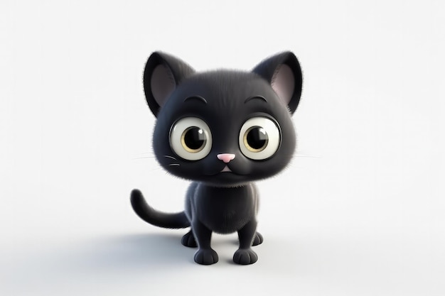 Cute Cartoon Panther Kot Z Bardzo Dużymi Oczami Białym Tle Generatywne AI