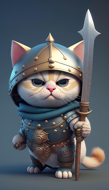 Cute Cat Animal Warrior Model gry 3D Generative AI