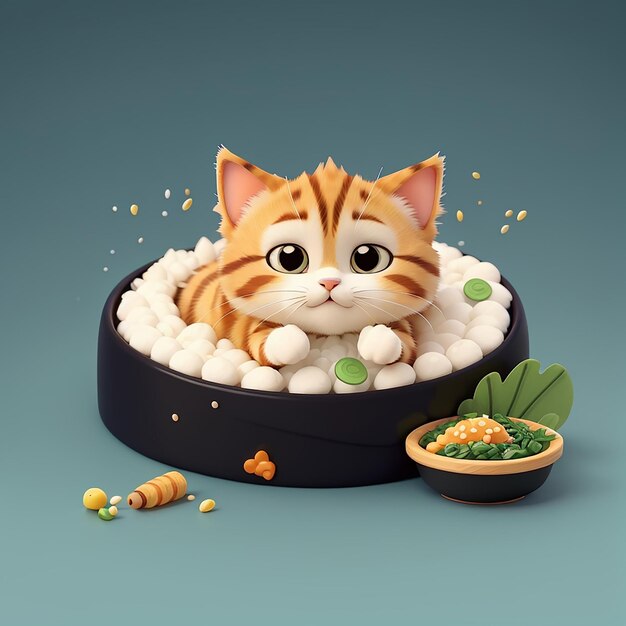Cute Cat Sushi Cartoon Icon Wektor Ilustracja Koncepcja Ikony Żywności Zwierzęcej Izolowany Premium Wektor Płaski Styl Karikatury