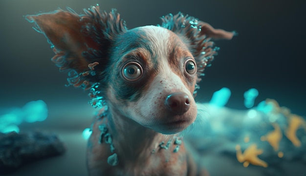 Cute Dog Pet zwierzę Ethereal Coastal Goblin rybie oko AI generowane sztuki