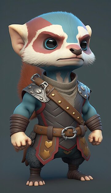 Cute Ferret Animal Warrior Model gry 3D Generative AI