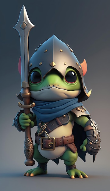 Cute Frog Animal Warrior Model gry 3D Generative AI