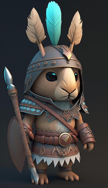 Cute Hare Animal Warrior Model gry 3D Generative AI