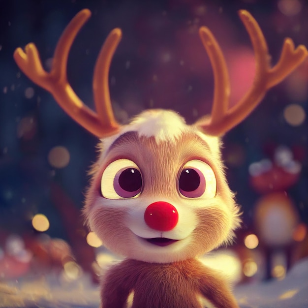 Cute Jeleń Rudolph w lesie snowcovered Renderowanie znaku Bożego Narodzenia