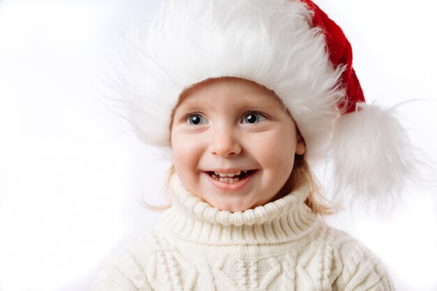 Cute Kaukaska Dziecko W Santa Hat Portret Zbliżenie