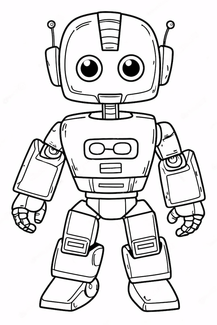 Zdjęcie cute kids robot transformer line art ręcznie narysowany kawaii children coloring book ilustracja