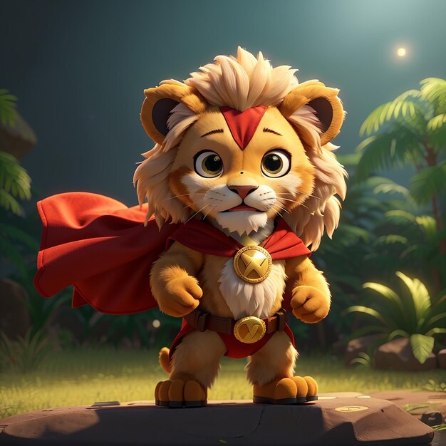 Cute Lion Super Hero Cartoon Icon Wektor Ilustracja Ikony Święta Zwierząt Koncepcja Izolowany Premium Wektor Płaski Styl Karikatury