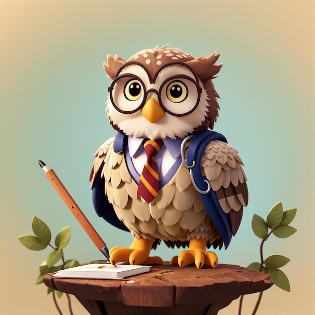 Cute Owl Teaching With Pointer On Tree Cartoon Vector Icon Illustration Animal Education Icon Concept Izolowany Premium Vector Flat Cartoon Style