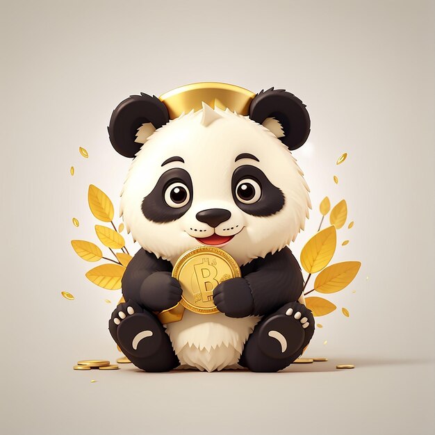 Cute Panda Holding Gold Coin Cartoon Icon Wektor Ilustracja Ikony Finansów Zwierząt Koncepcja Izolowany Premium Wektor Płaski Styl Karikatury