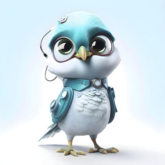 Cute ptaka samodzielnie na białym tle Ilustracja 3D Studio strzałów