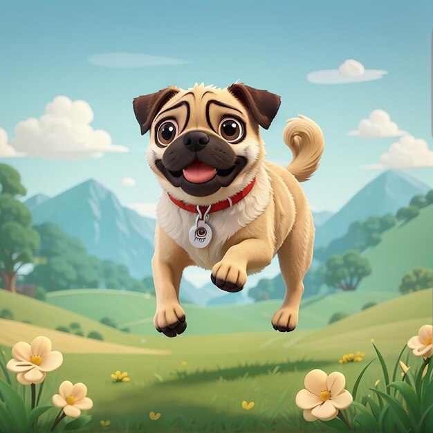 Cute Pug Dog Running Cartoon Icon Wektor Ilustracja Animal Nature Icon Koncepcja Izolowany Premium Vector Flat Cardog ikona kreskówki projektowanie logo wektorowe letnia izolowana natura