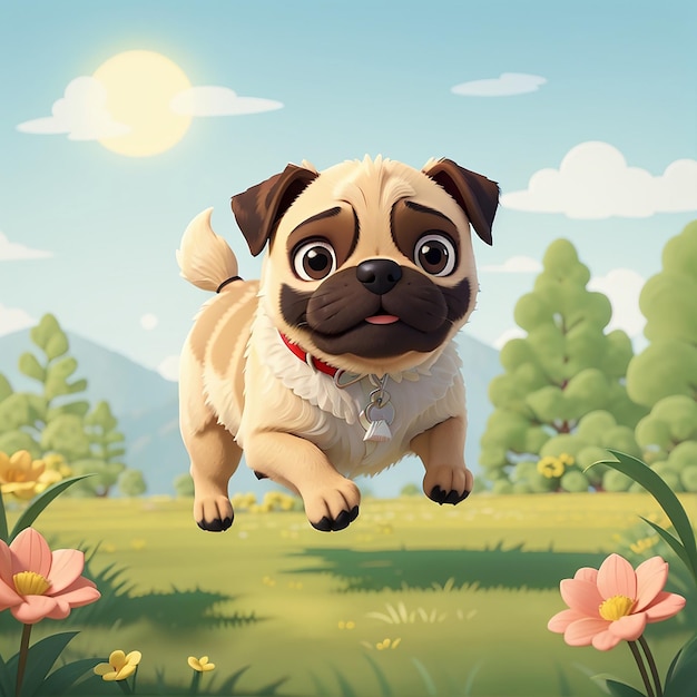 Cute Pug Dog Running Cartoon Icon Wektor Ilustracja Animal Nature Icon Koncepcja Izolowany Premium Vector Flat Cardog ikona kreskówki projektowanie logo wektorowe letnia izolowana natura