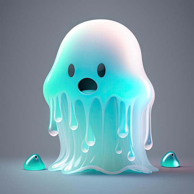 Cute Slime Ghost Or Monster Ai Generated Character Horror Liquid Monster Halloween Transparent Creature Or Creepy Melting Jelly Phantom Comical Character Scary Slime Spirit Generative Ai Character