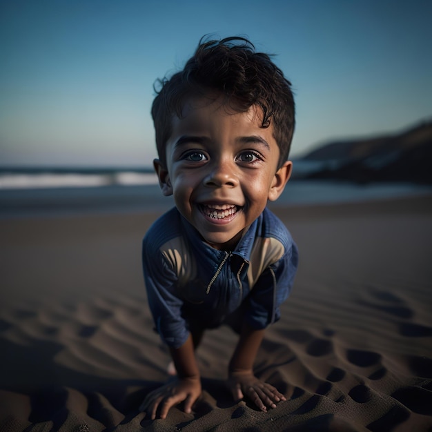 Cutie młody chłopak pozowanie na plaży w parku