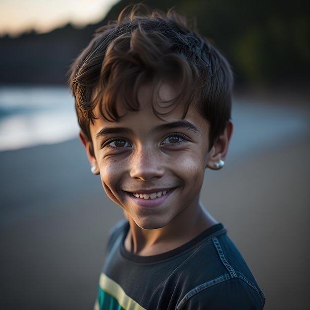 Cutie młody chłopak pozowanie na plaży w parku