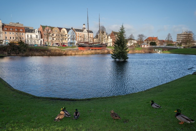 Cuxhaven stare jezioro portowe z choinką