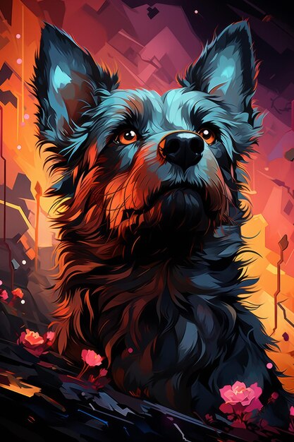 Cyber Canine Contemplation Cairn Terriers Neon Reverie