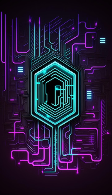 cyber obwód futurystyczny neonowy motyw tła labirynt techno tapeta plakat generatywny ai