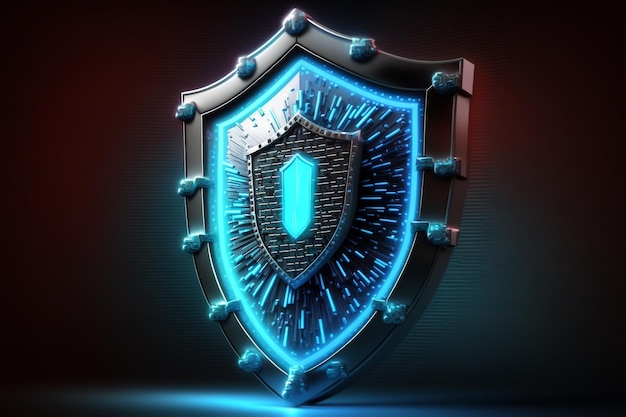 Cyber ochroniarz ochrony danych tarcza neon niebieski kolor ilustracji Generative AI