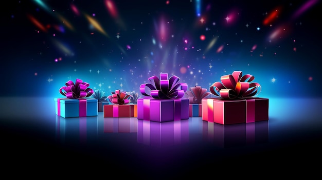 Cyber poniedziałek zakupy koncepcyjne tło sprzedaży z pudełkami na prezenty fioletowo-niebieskie odcienie generatywnej ai