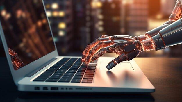 Cyber ręka używająca laptopa w biurze