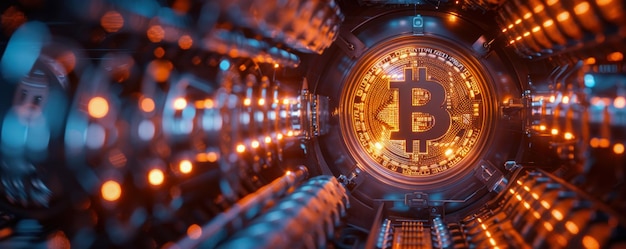 Cyber skarbiec przechowujący bitcoin zaawansowane funkcje bezpieczeństwa świecące rdzenie