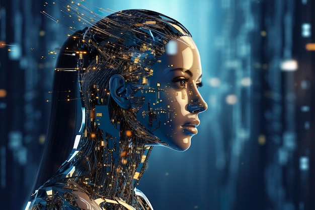 Cybernetyczna kobieta reprezentująca koncepcję sztucznej inteligencji
