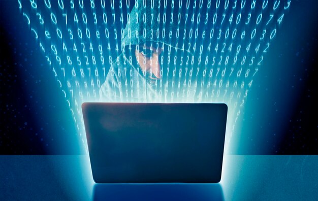 Cyberprzestępczość obraz koncepcyjny z nowoczesnego laptopa Zdjęcie stockowe