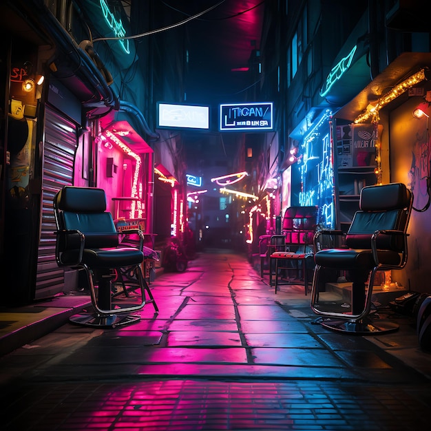 Cyberpunk Alley Neon Lit Alleyway Tło Cyberpunk City Ba Creative Design Live Stream Tło