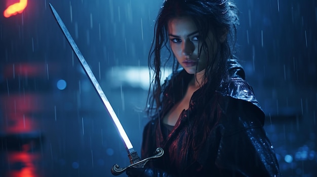 "Cyberpunk Anime Girl with Samurai Sword"