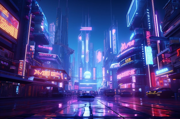 Cyberpunk CityScape z neonowymi znakami z napisem r 00027 03