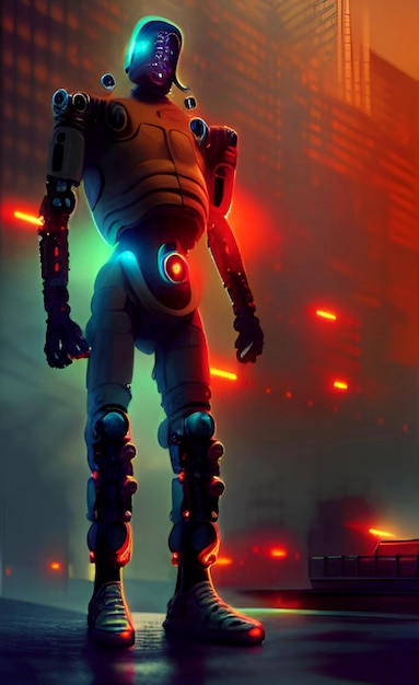 Cyberpunk Cyborg Kobiety Neon Sztuki Rysowania Koncepcji Robota